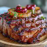 Juicy ham glazed in honey and mustard, adorned with caramelized pineapple slices and maraschino cherries for a classic Easter dinner.  