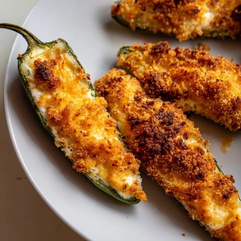 Golden, crispy jalapeño poppers bursting with creamy cheese, perfect for a spicy appetizer at a gathering.