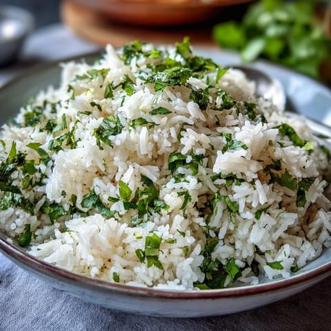 Bright green cilantro and lime juice flavor this fluffy Cilantro Lime Rice, ready to complement tacos or grilled chicken.