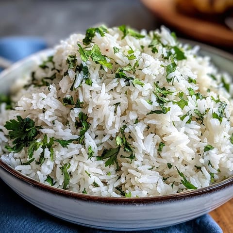 A bowl of fluffy Cilantro Lime Rice garnished with fresh cilantro leaves and lime zest, served as a vibrant side dish.