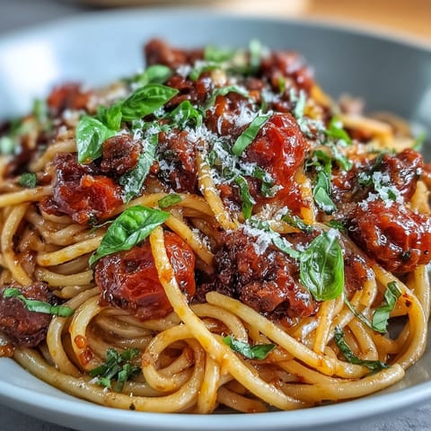 Fork-tender spaghetti coated in a bold Chianti tomato sauce with garlic, onion, and grated Parmesan cheese.