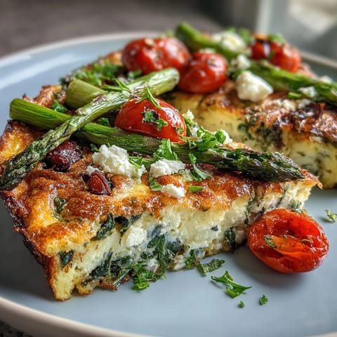 A colorful spring vegetable frittata loaded with zucchini, asparagus, and herbs, perfect for a healthy breakfast or brunch.