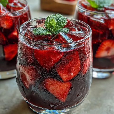Refreshing homemade strawberry açaí drink with ice, green coffee extract, and bright citrus notes.
