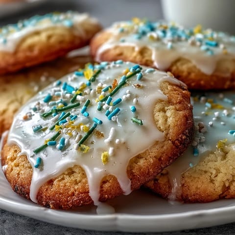Bright lemon sugar cookies with pastel glaze, perfect for spring celebrations and sharing with friends.
