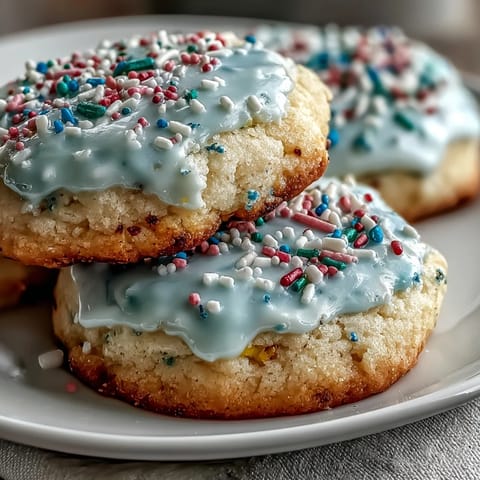 Tender lemon-infused cookies topped with delicate pastel glaze, offering a refreshing citrus flavor and festive look.