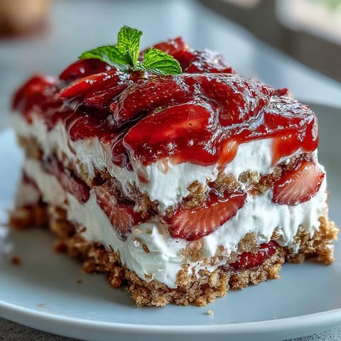 Festive Memorial Day No-Bake Icebox Cake with juicy strawberries and cream delights.