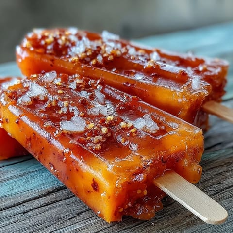 Vibrant Fricy Mango Chamoy Popsicles with Tajin, a refreshing spicy-sweet frozen dessert.