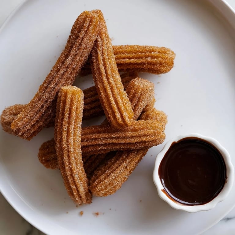 Cinnamon-sugar-dusted churros, ready to be dipped, next to a rich pot of warm, dark chocolate.