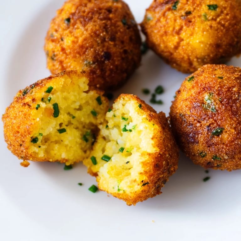 Crispy hushpuppies with visible texture, showcasing the perfect golden-brown crust ready to eat.