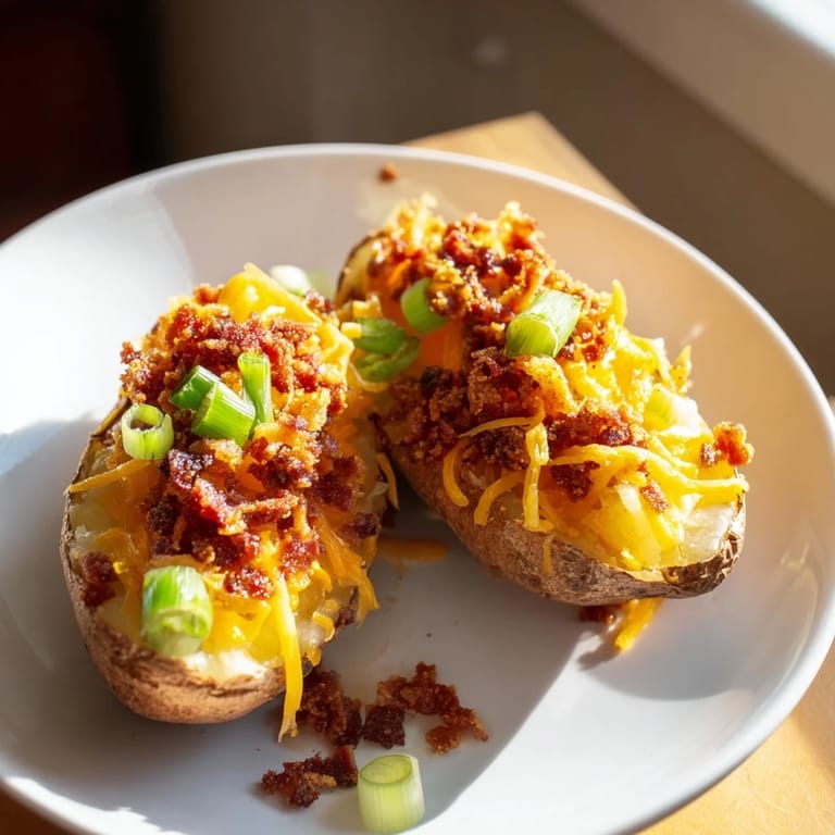 Savory Potato Skins appetizer, featuring a bubbling cheese topping and fresh green onion garnish, delicious!
