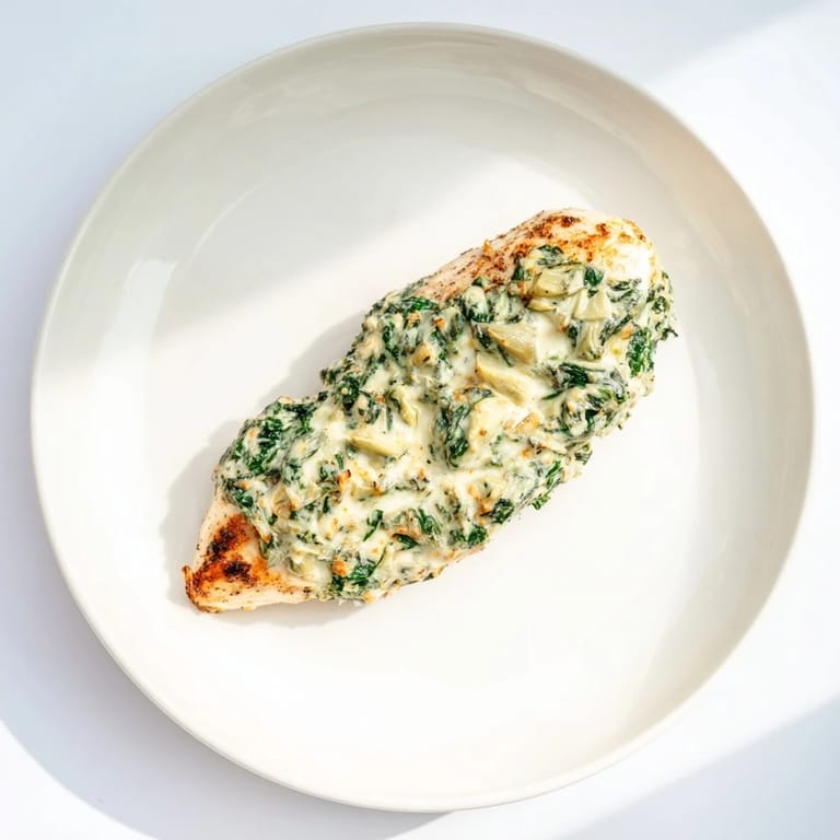 Baked spinach artichoke chicken casserole with artichoke hearts, spinach, and a rich Greek yogurt topping.