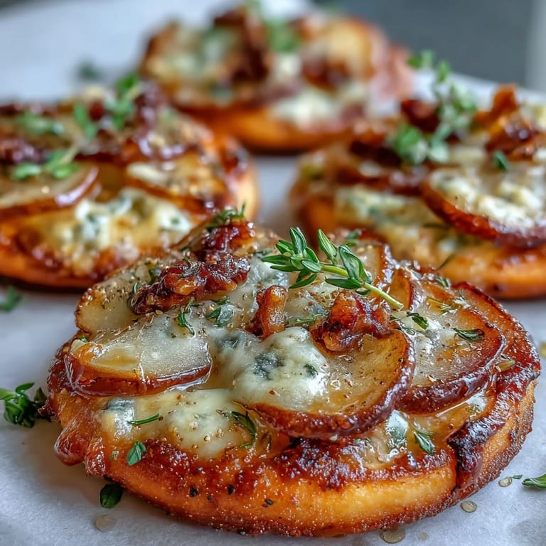 Golden Pear, Gorgonzola, and Pickled Walnut Pizzettes cooling on a wire rack, ready for a honey drizzle.