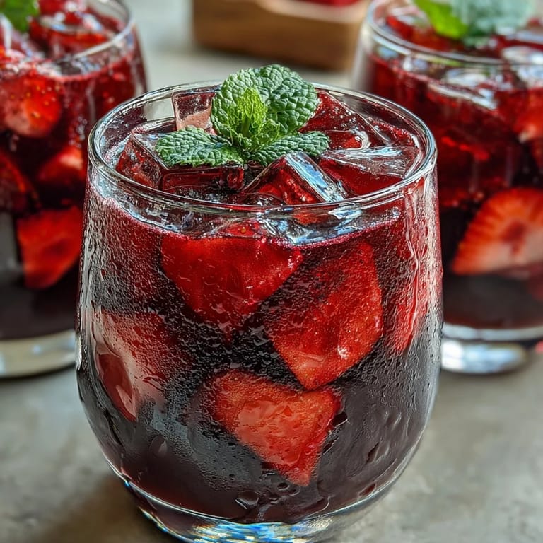 Refreshing homemade strawberry açaí drink with ice, green coffee extract, and bright citrus notes.