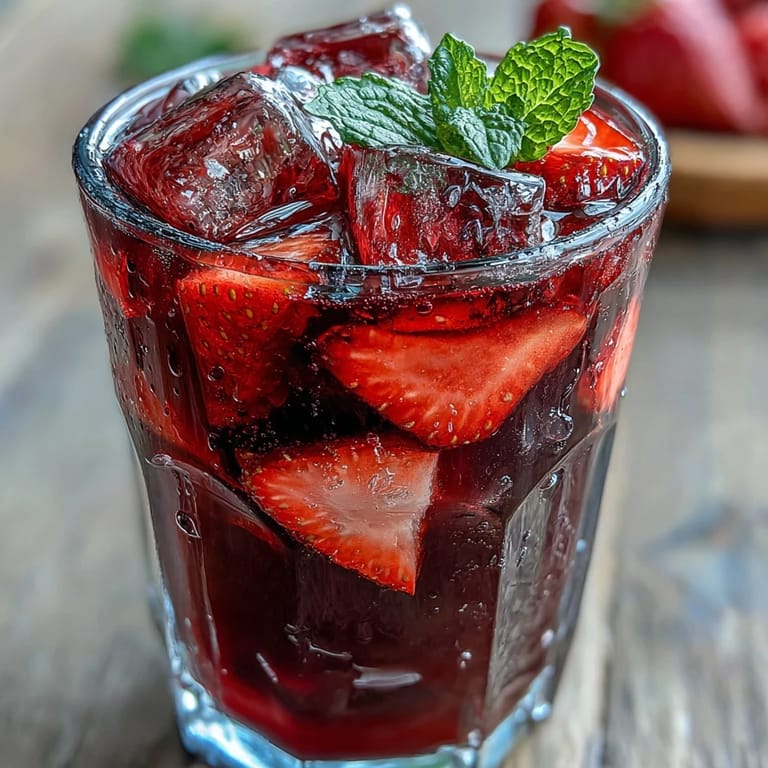 Fruity strawberry açaí refresher served over ice, featuring freeze-dried açaí and sweet white grape juice.