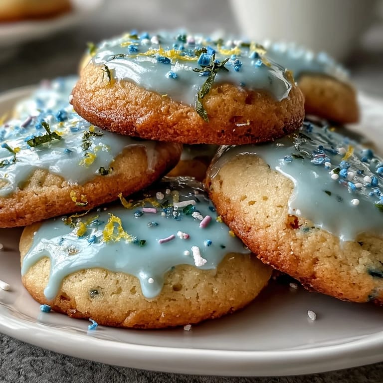 Soft sugar cookies flavored with lemon and finished with a colorful pastel glaze, ideal for spring gatherings.
