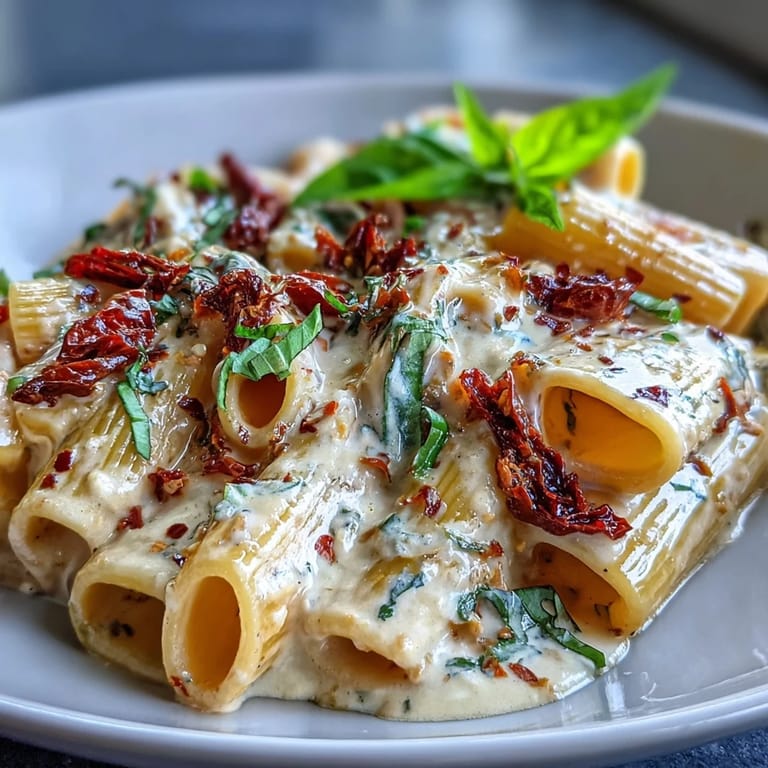 Velvety Marry Me Pasta dish, topped with fresh basil and parmesan.