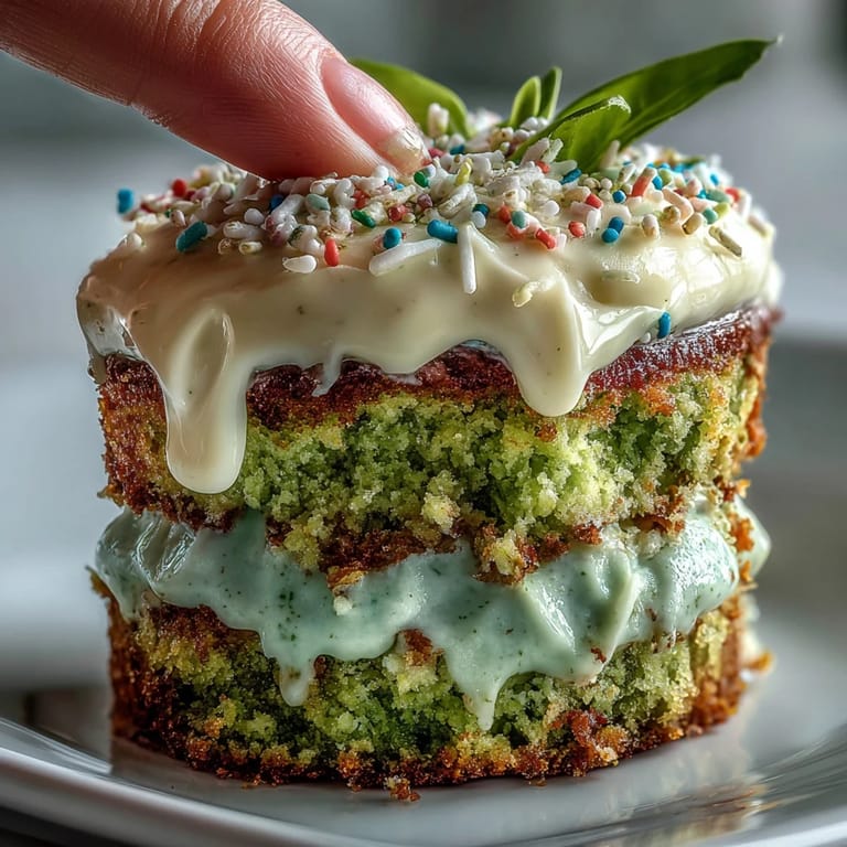 Vibrant mini matcha birthday cake with sprinkles, a delightful brunch dessert.