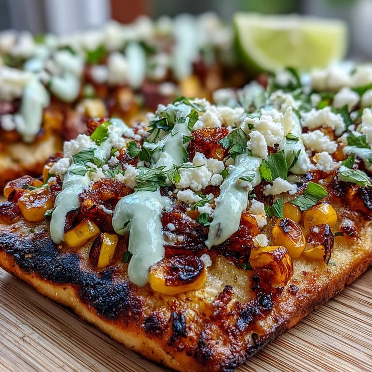 Savor this loaded street corn flatbread, crowned with fresh cilantro and lime wedges.