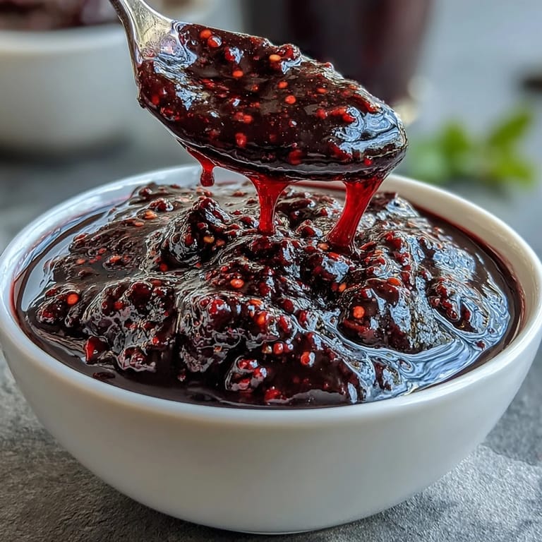 Homemade Blackberry Jalapeño BBQ Sauce, a glossy, tangy glaze ready to enhance any dish.