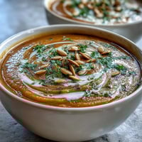 Velvety butternut squash and apple soup, a warm autumn delight with a creamy finish.