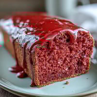 Garnished Blood Orange Loaf Cake with Poppy Seeds and Marzipan slices arranged on a white plate with orange slices.