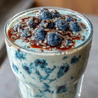 Probiotic Kefir Smoothie: creamy, vibrant blueberries swirl with flax for a healthy start.